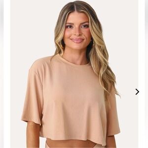 Kittenish Brown Sugar Tan Ribbed Crop Top